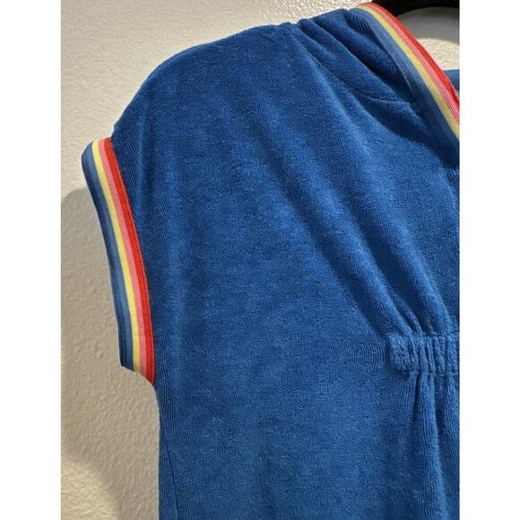 Hanna Andersson Girls Size 130 Hooded Blue Terry Cover Up Rainbow Trim Beach - Picture 3 of 9